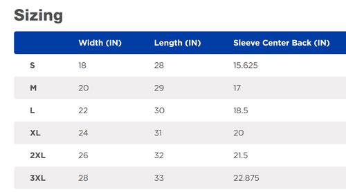 T-Shirt Sizing Chart